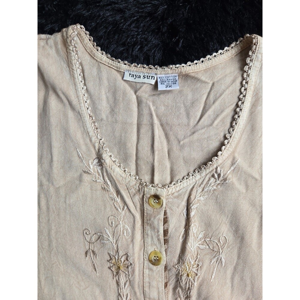 Raya Sun Swing Tank Dress L Beige Embroidery Lace Ruffles Lightweight Buttons - Picture 8 of 11